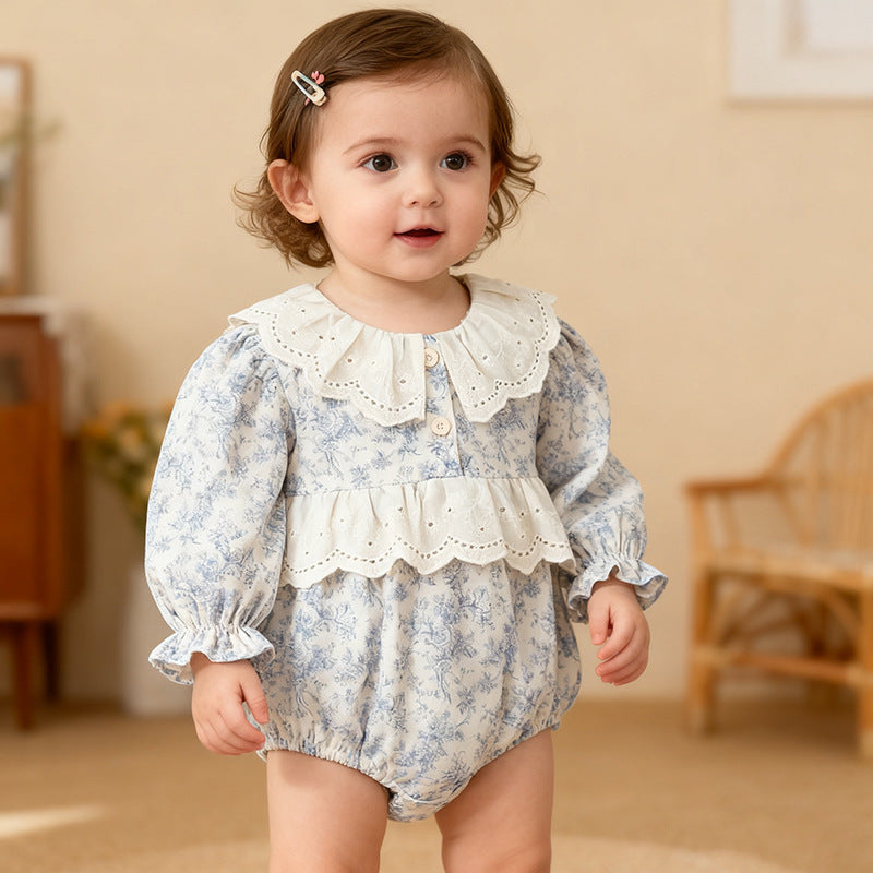 Bébé Floral-print Rond-cou à manches longues Onesie