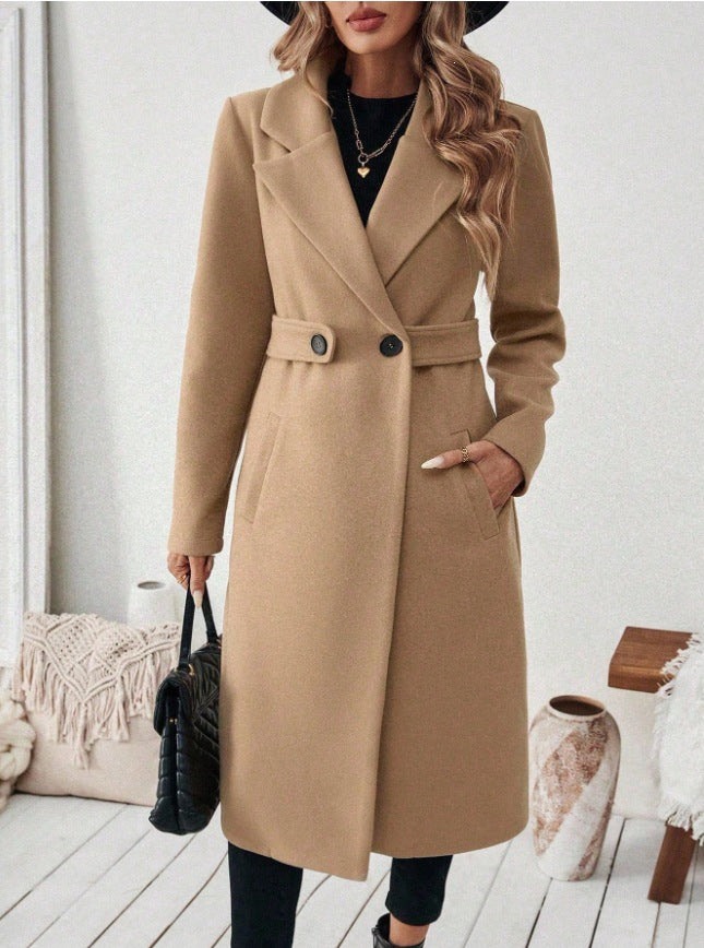 Manteau en laine de couleur unie pour femmes avec un motif Lapel et double-bras
