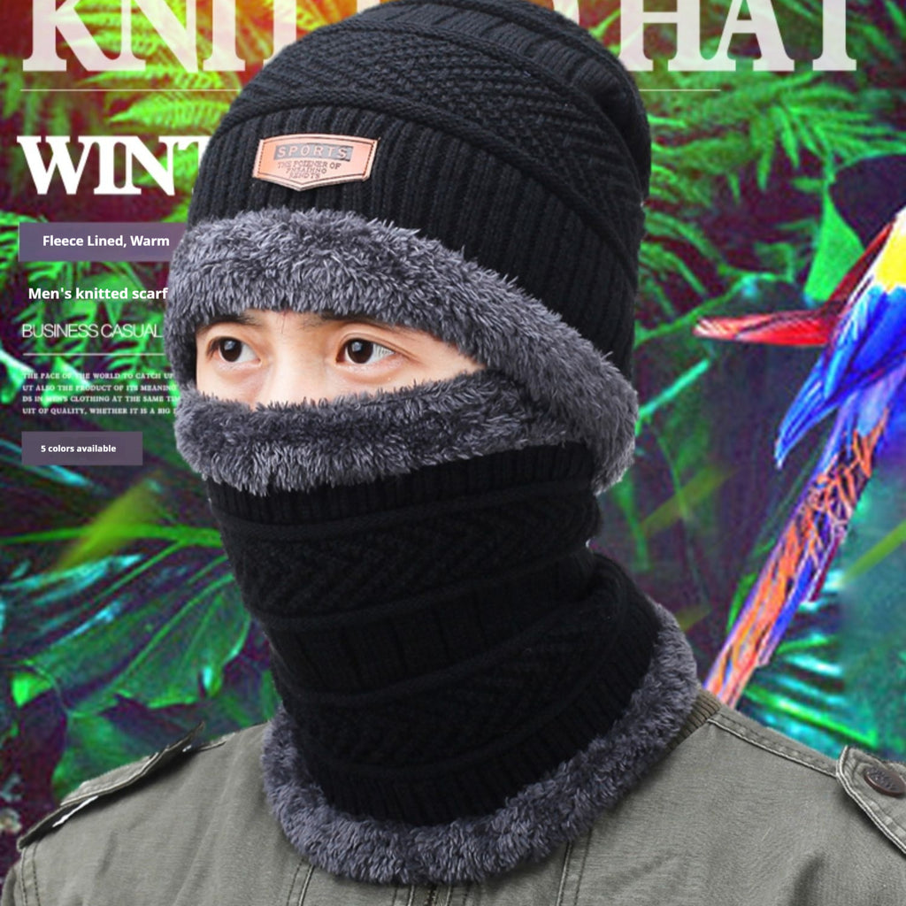 Chapeau d'hiver Protection de l'oreille chaude des hommes Chapeau tricoté en polaire Écharpe épaissée Ensemble de deux pièces