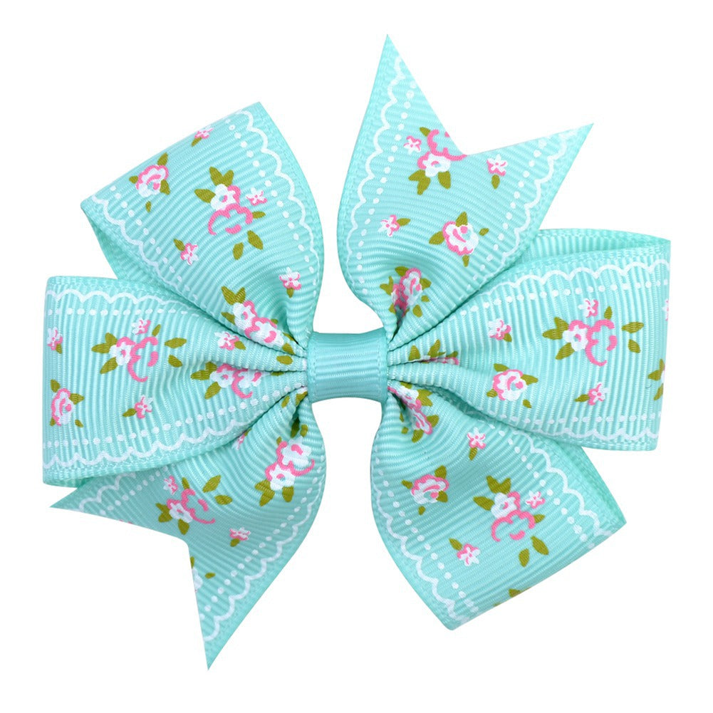 Imprimé Daisy Sunflower Dotted Rib with Fishtail Bow Baby Hair Clip