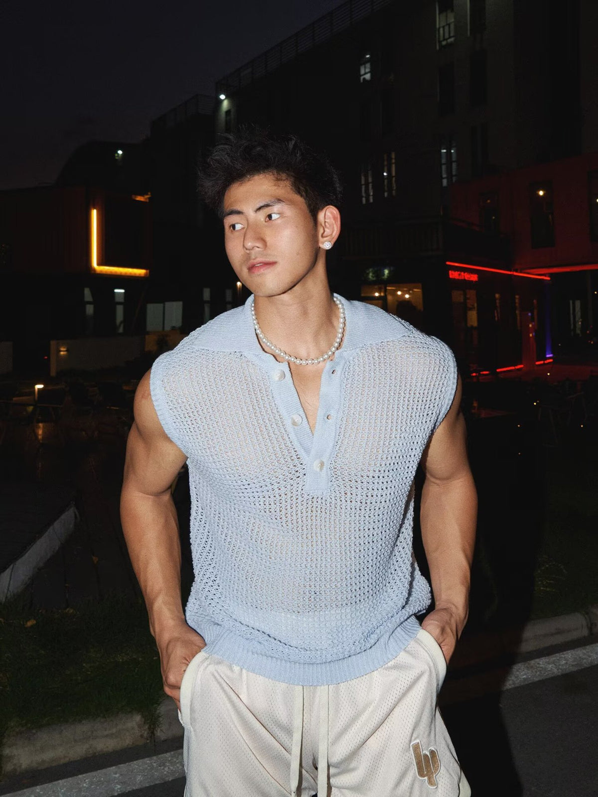 Ice Silk Knit Sleeveless T-Shirt