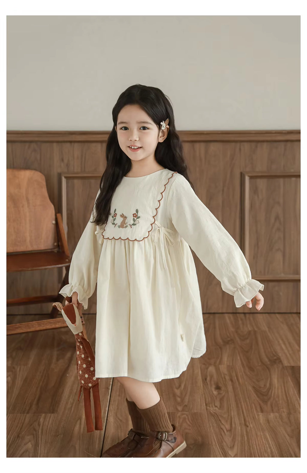 Automne Arrivée Robe de coton manches longues pour enfants