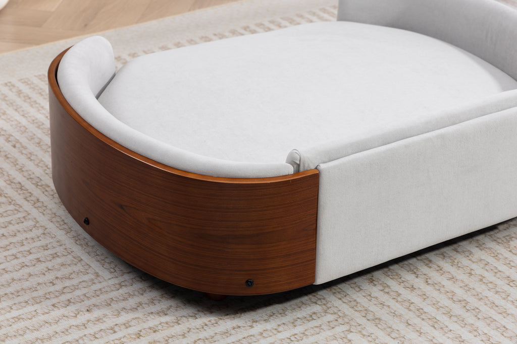 Style scandinave Lit de chien élevé Sofa Pet avec pieds en bois massif et noyer Bent Wood Bac