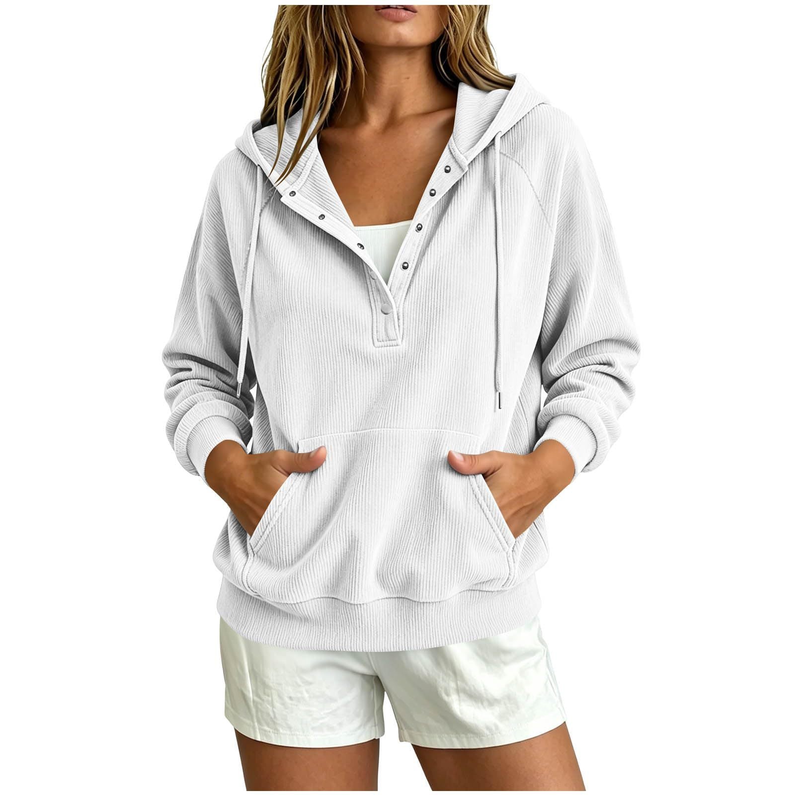 Style d'automne Sweat-shirt à capuche dressy pour femme européenne avec bouton à moitié fermé