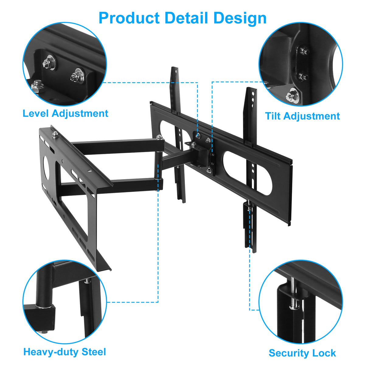 1Pc Full Motion TV Wall Mount Swivel Tilt TV Wall Rack Support 37in to 70in TV Wall Mount