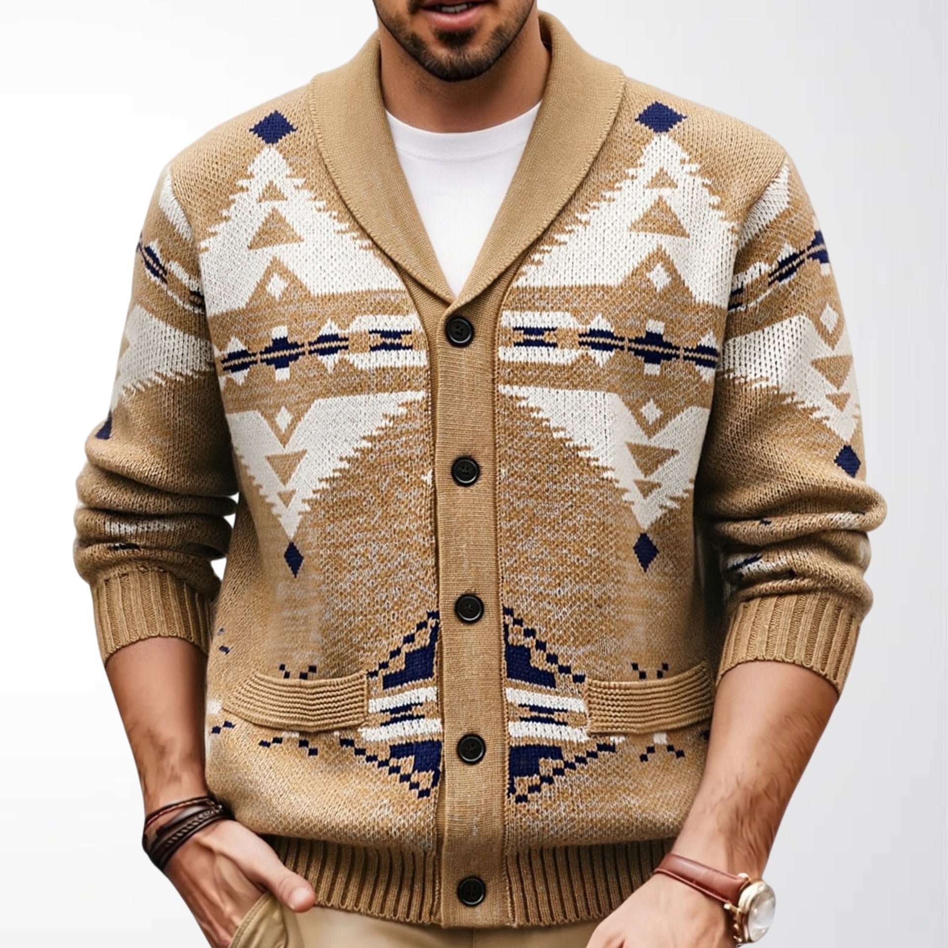 Mens Style ethnique Chandail en imitation avec un collier