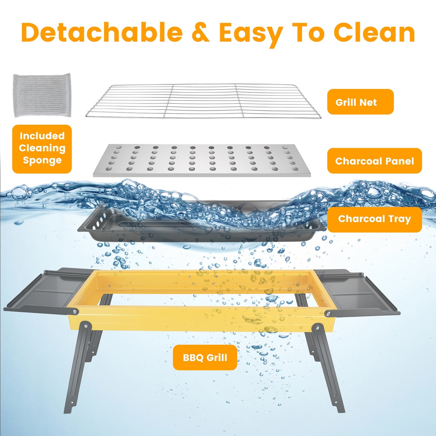 1Pc Portable pliant Charcoal Grill en acier inoxydable Camping BBQ Grill avec panneaux latéraux Com