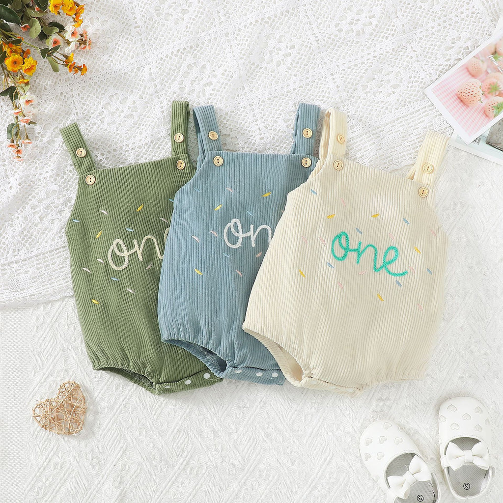 Mignon d'un an Serviette Broderie-Strap Corduroy Romper