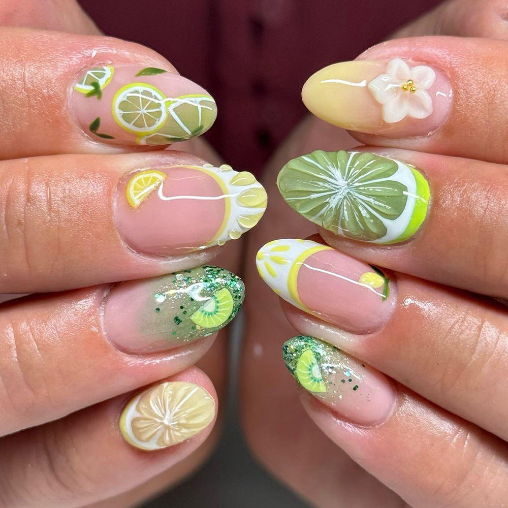 Stickers 24 pièces de ongles acryliques en forme d'amande courte avec bords blancs