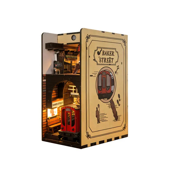 3d Puzzle en bois pour adultes Baker Street Book Nook avec lumières Modèle Kit Dollhouse bricolage Min