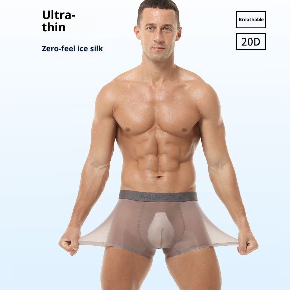 Sous-vêtements en soie de glace transparent homme Été Fin Respirant Traceless