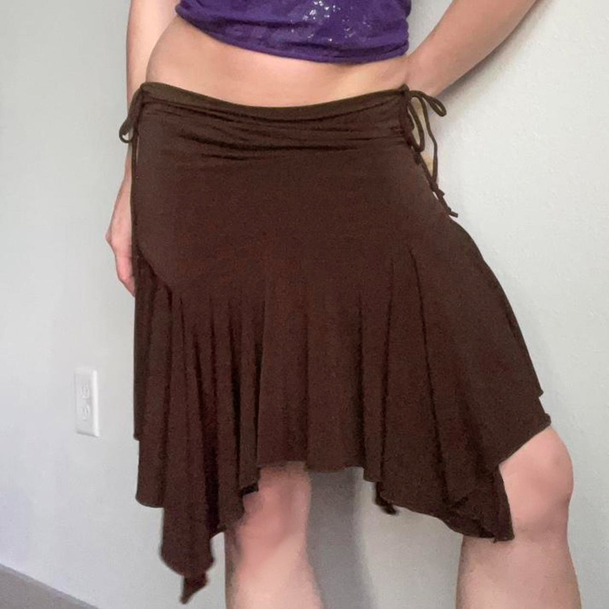 Retro Low-waist Plissé Dentelle Asymétrique Midi Jupe