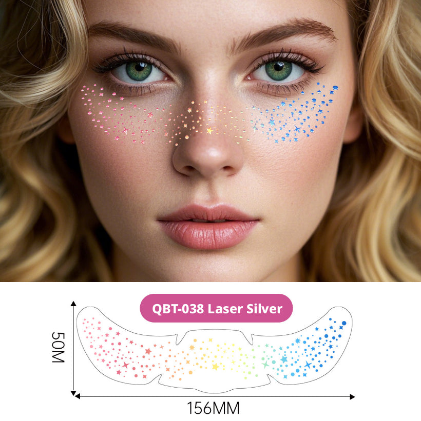 Laser Silver Sticker-Round Star Modèle-Pink + Jaune + Bleu-Paper-1