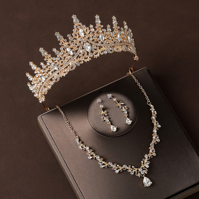 Boucles d'oreilles Crown Headdress Collier Champagne Gold Vintage