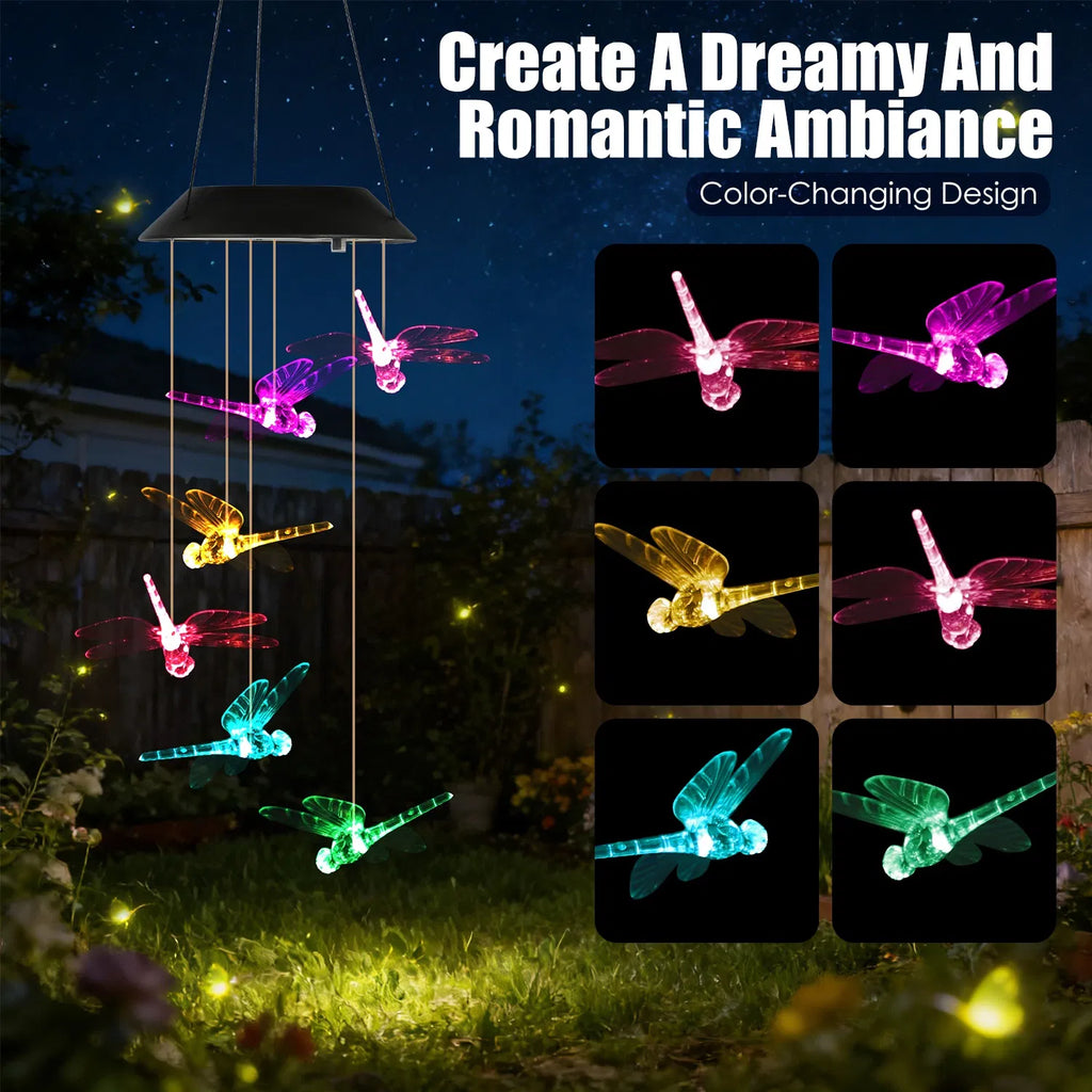 Chimes de vent solaire suspendus extérieurs Dragonfly