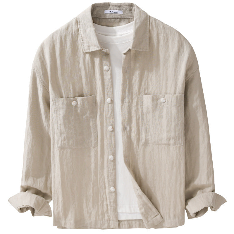Chemise en lin manches longues pour hommes Blouse détendue