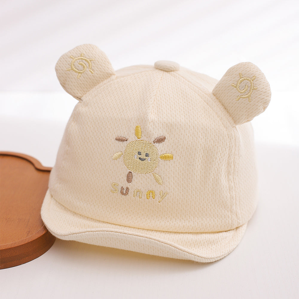 Été bébé Mesh respirant ombre au soleil doux bordé chapeau avec brodé petit soleil et trois