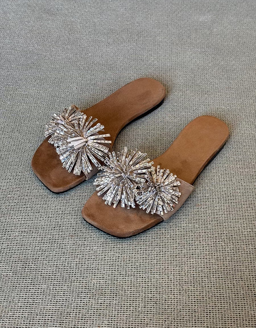 Summer Korean Minority Design Women's Square Toe Strap Flat Slides