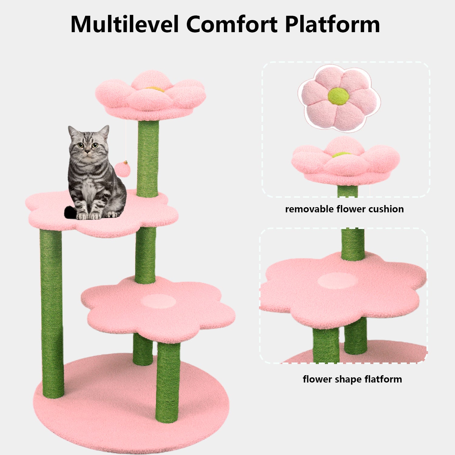Arbre de chat avec perche confortable amovible & poteaux de scratch Suspension & Jouet Furnit de chat multi-niveaux