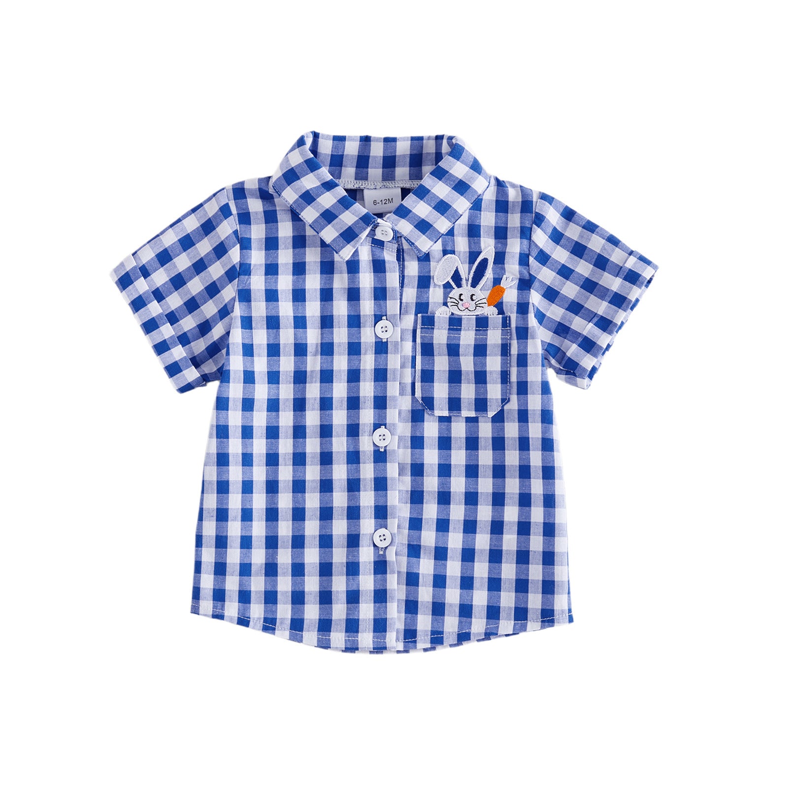 Garçons De Pâques Brodé Lapin Plaid Lapel Bleu Chemise