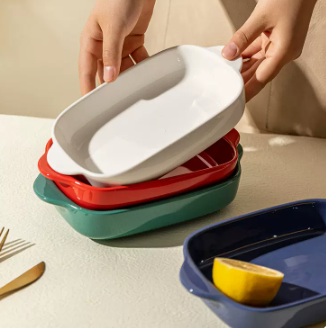 Plateau de riz cuit Bol de cuisson en céramique avec deux oreilles plaque micro-ondes de ménage