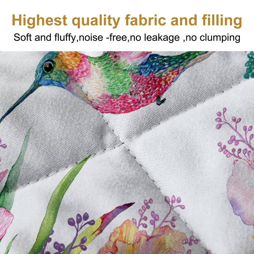Hummingbird Pattern Quilt Set Microfiber Soft Lightweight Tropical Bird Bedding Set