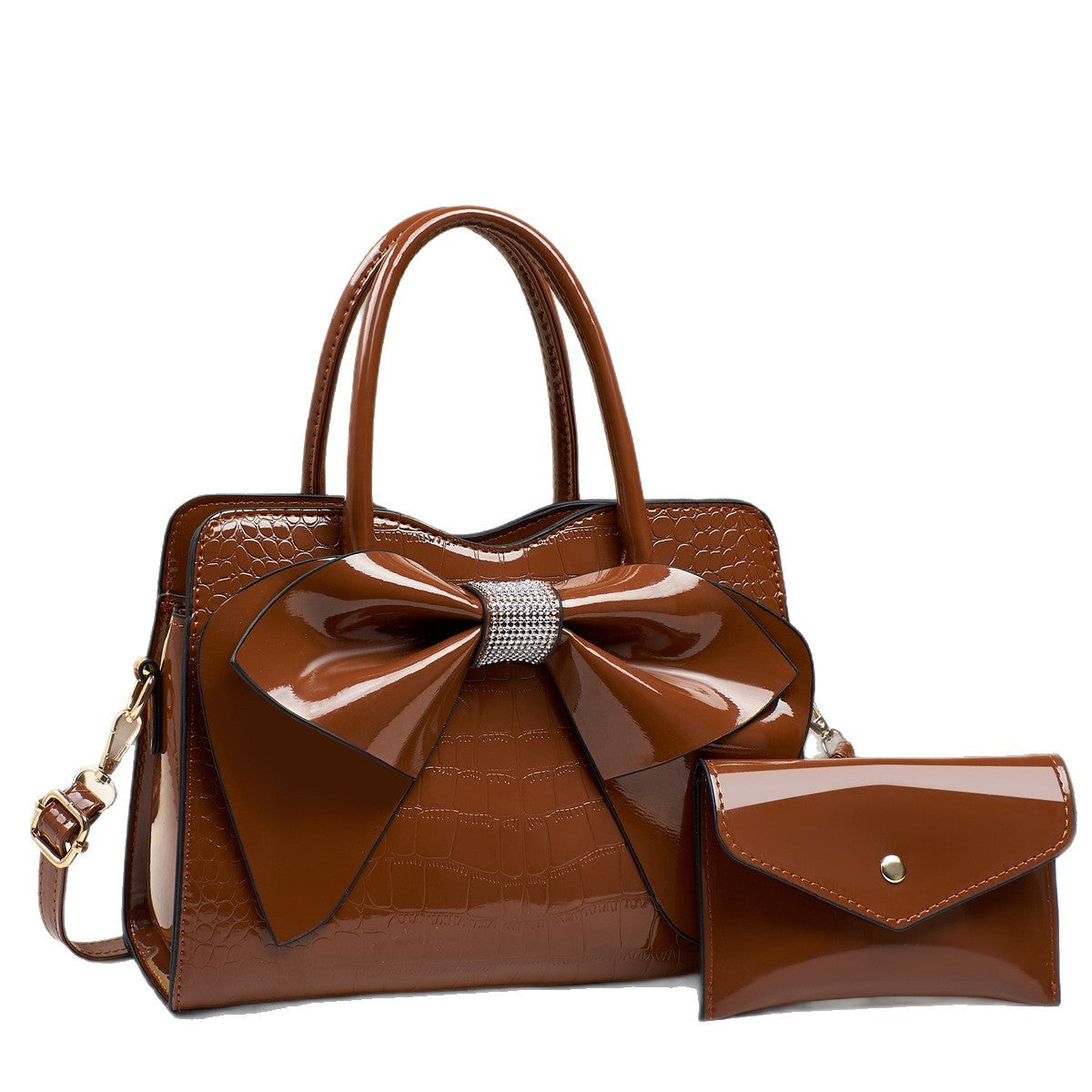 Sac à seau en cuir verni en cuir brillant à l'impression de crocodile