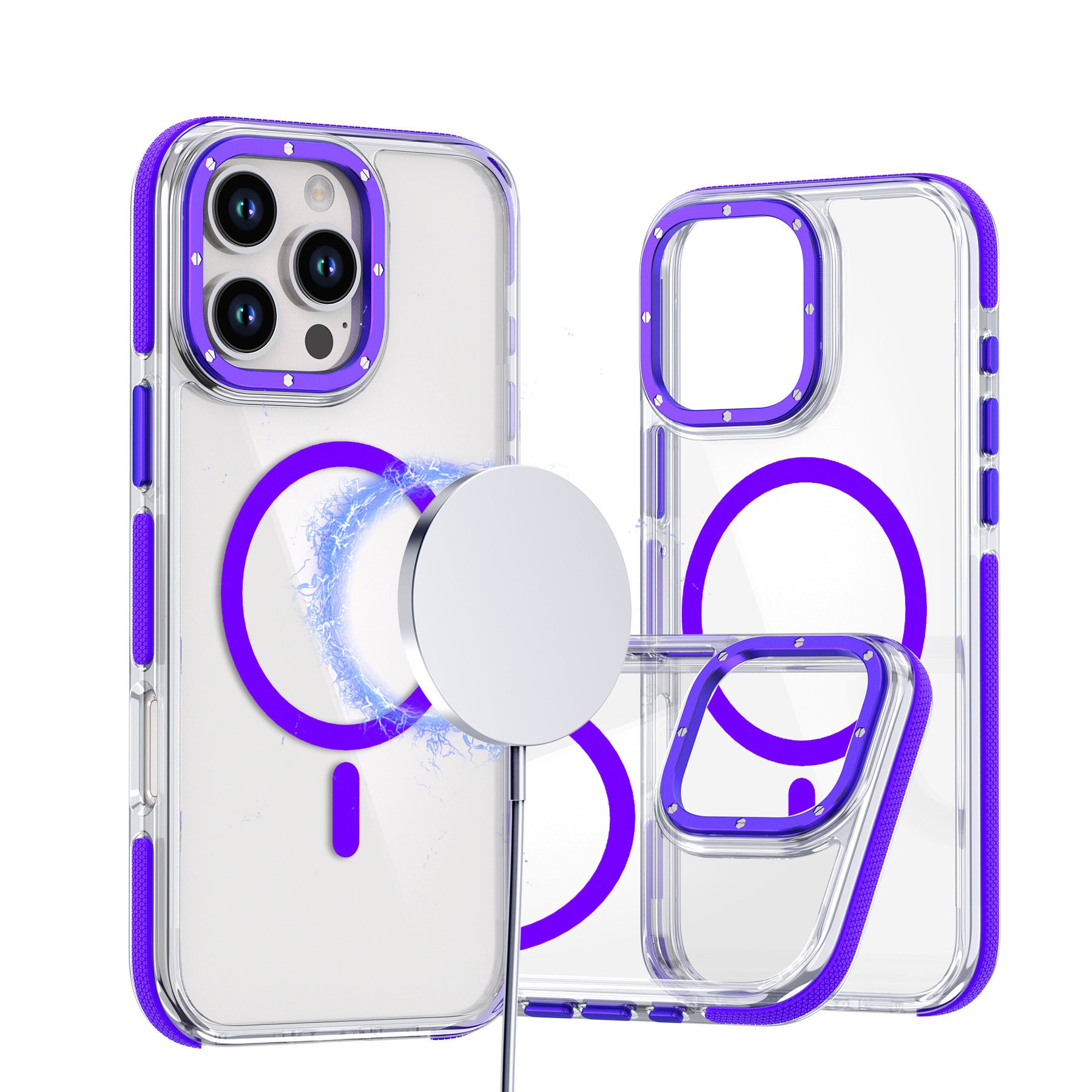 Cas de téléphone magnétique applicable transparent bicolore