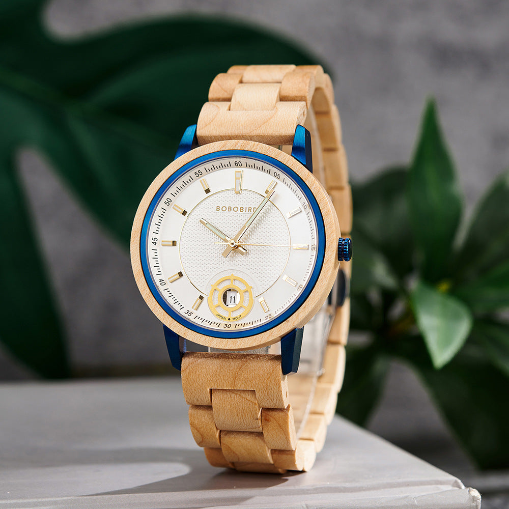 Montre en bois naturel pour homme - Vintage Minimalist Design Montre Quartz Casual pour jeune