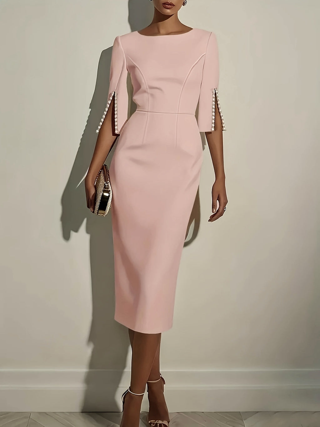 European And American Amazon Printemps Et Été Pure Couleur Vêtements de travail Perlé Slim Elegan