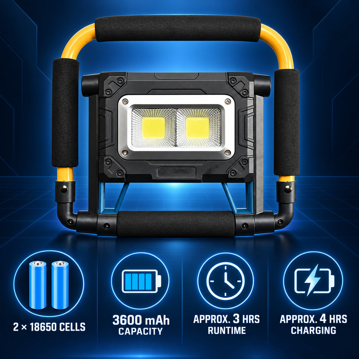 Éclairage de la batterie magnétique rechargeable solaire W874 2 COB 3600mAh 30W