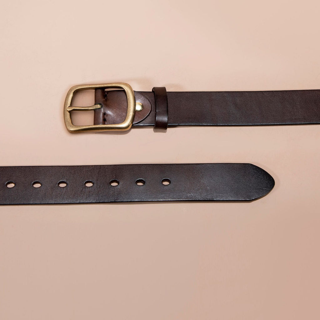 Ceinture pour hommes Cuir véritable Top Grain Pure Cowhide Retro Laiton Buckle