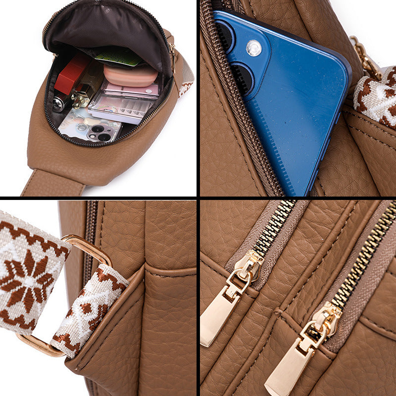 Sac à épaule en cuir souple PU multicouche de grande capacité