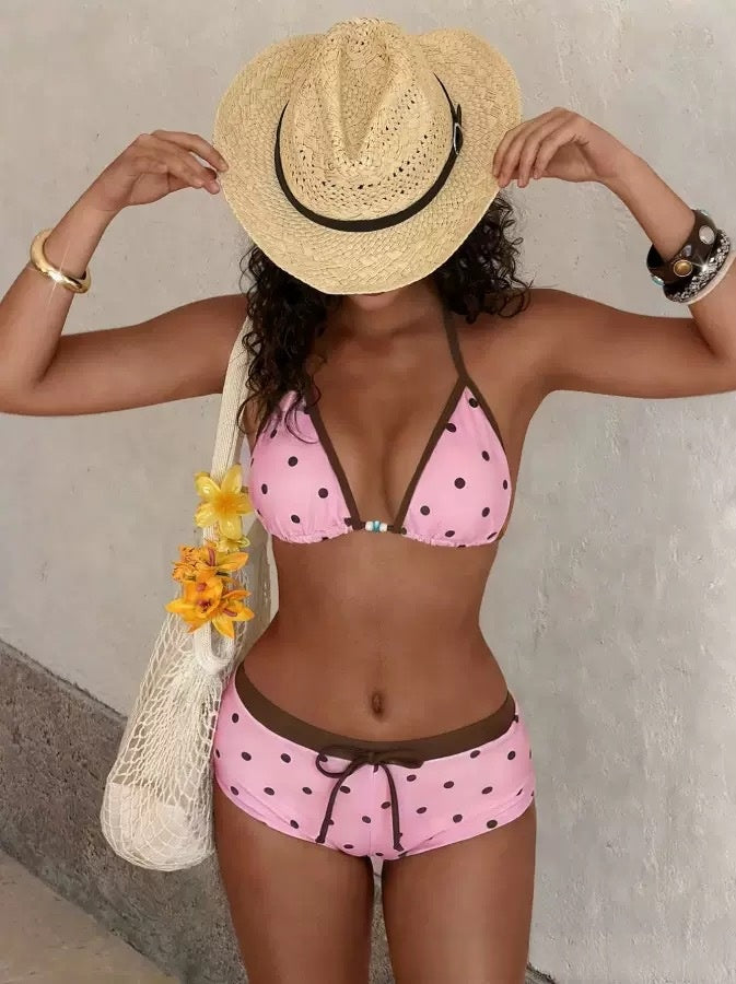 Bikini maillot de bain en deux parties avec des pois contrastés