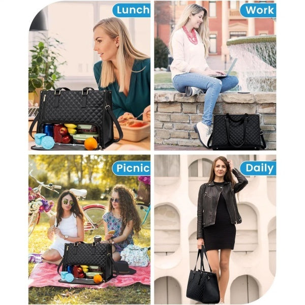 2 en 1 sac isotherme pour le déjeuner pour les femmes grande capacité ordinateur sac à main travail