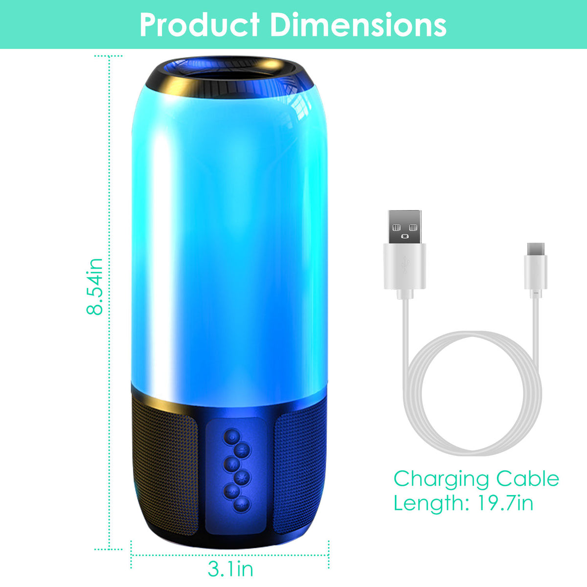 1Pc Haut-parleur portable sans fil Haut-parleur stéréo avec 6 lumières changeantes de couleur