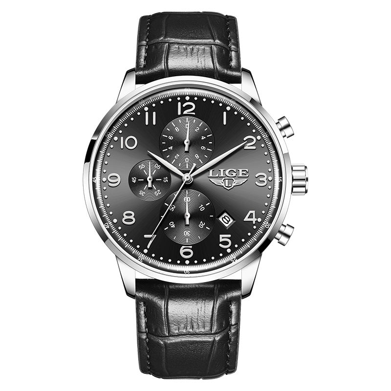 Calendrier multifonctionnel Ceinture en cuir imperméable Hommes Business Montre mécanique