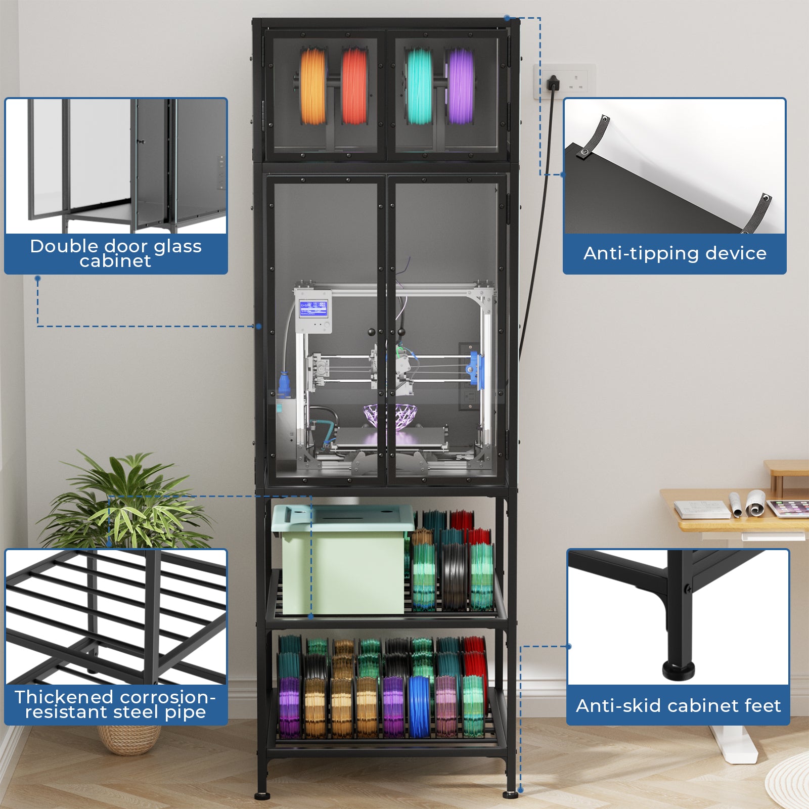 Armoire d'impression 3D avec rack de rangement pour imprimante 3D double couche