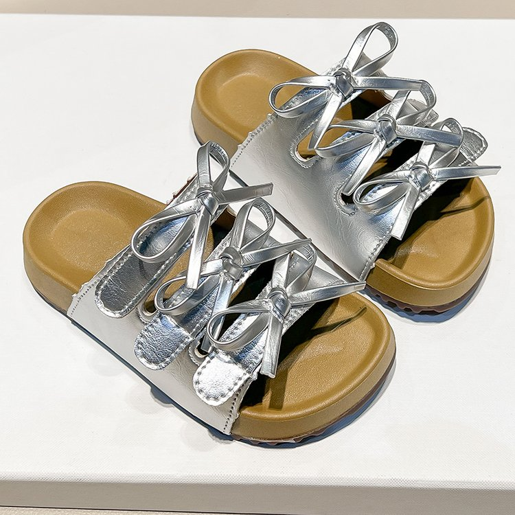 Été Filles Bow Birken Pantoufles à une chaîne