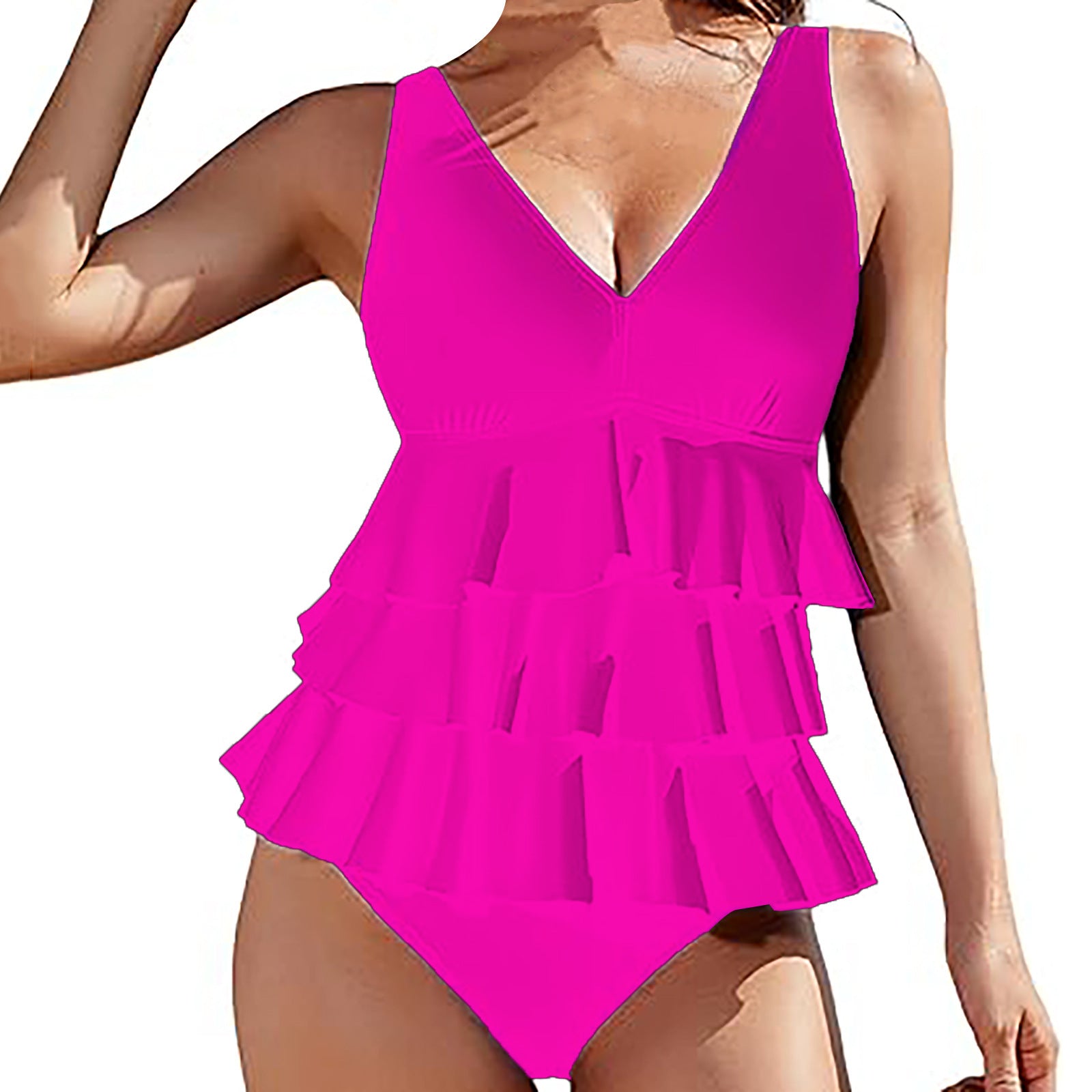 European and American Solid-color Swimsuit Femmes Sexy Ruffled Hem