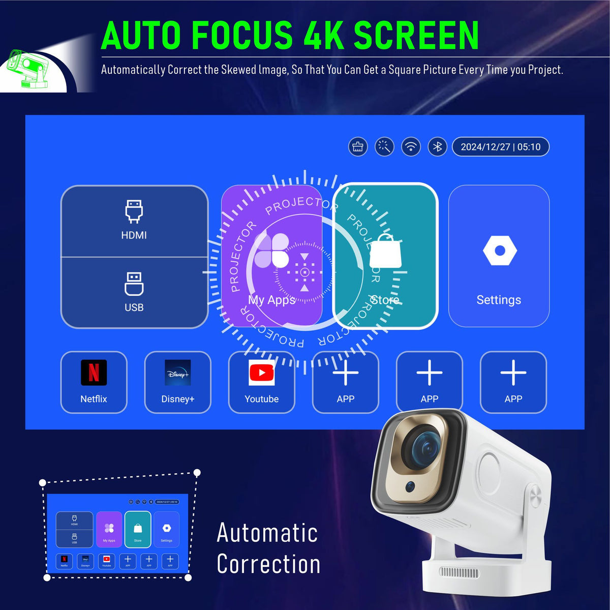 Auto Focus WIFI6 HD Maison Projecteur