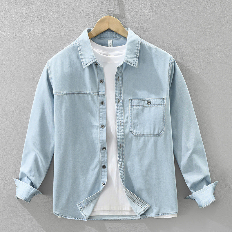 Chemise Denim Vintage à manches longues de style japonais pour hommes