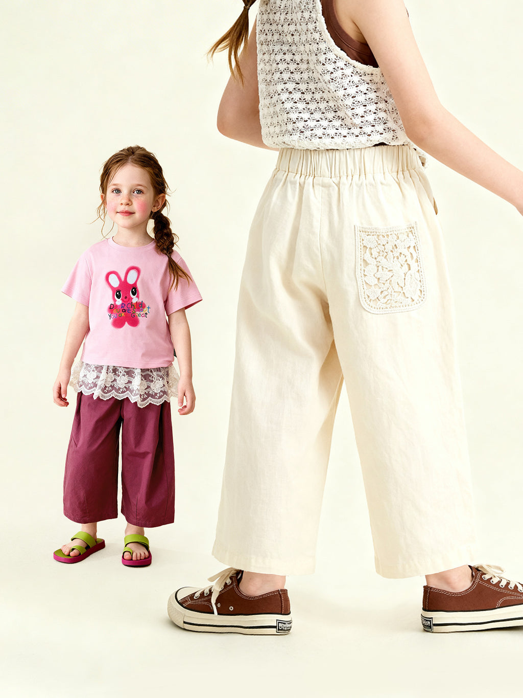Enfants High-waisted Straight-leg Relaxed-fit Pantalons à jambes larges