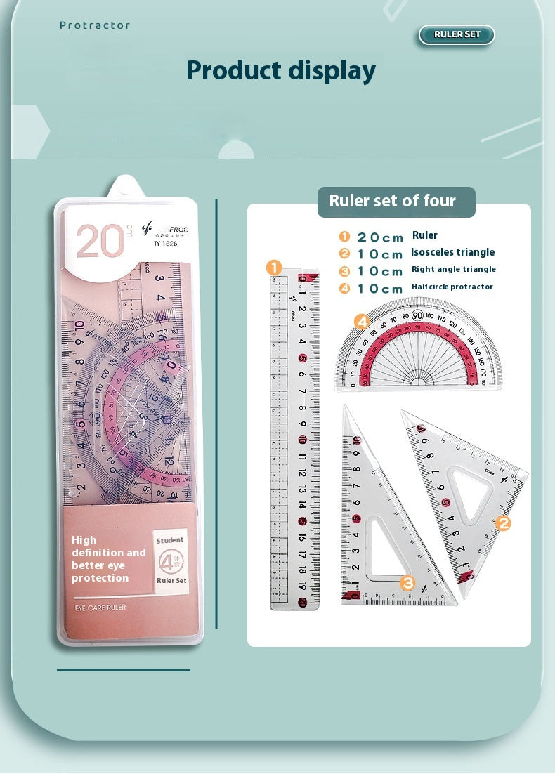 Youpai Ruler Sets Dessin acrylique transparent Protracteur carré quatre pièces