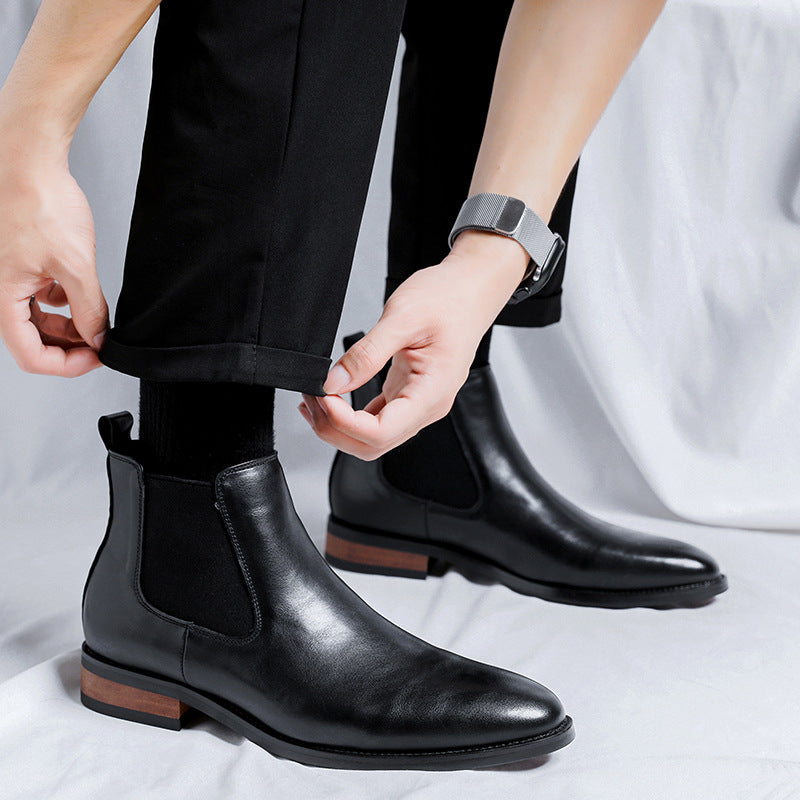 Bottes en cuir pointu haut pour hommes