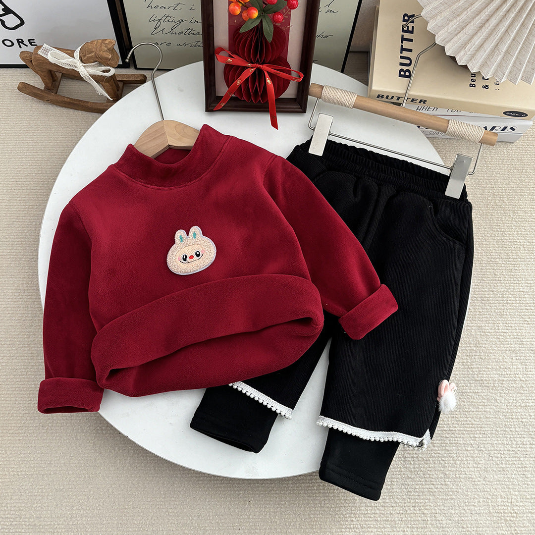 Set de sweatshirts d'hiver Ligné de polaires d'hiver Thickened One-Piece polaire bébé Coréen-Style faux deux-P