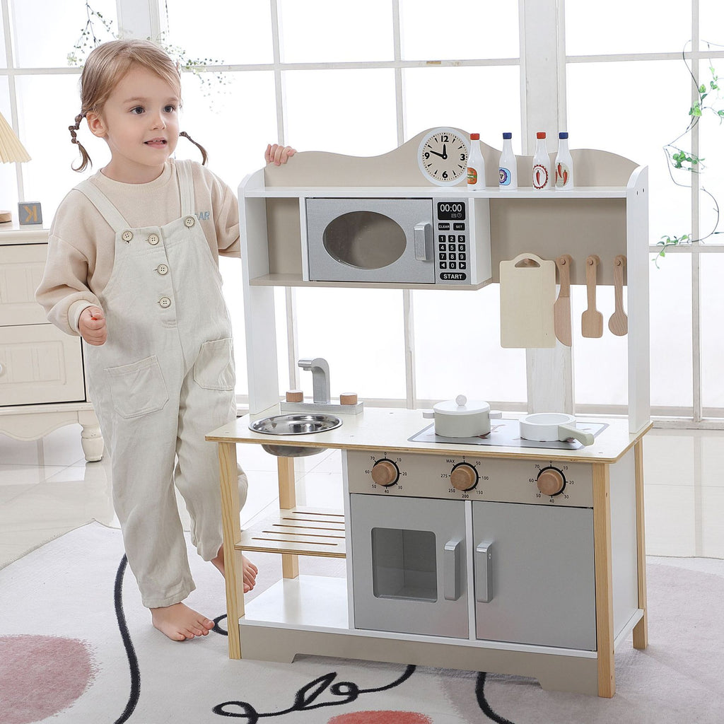 Kids Wooden Pretend Play Kitchen Set