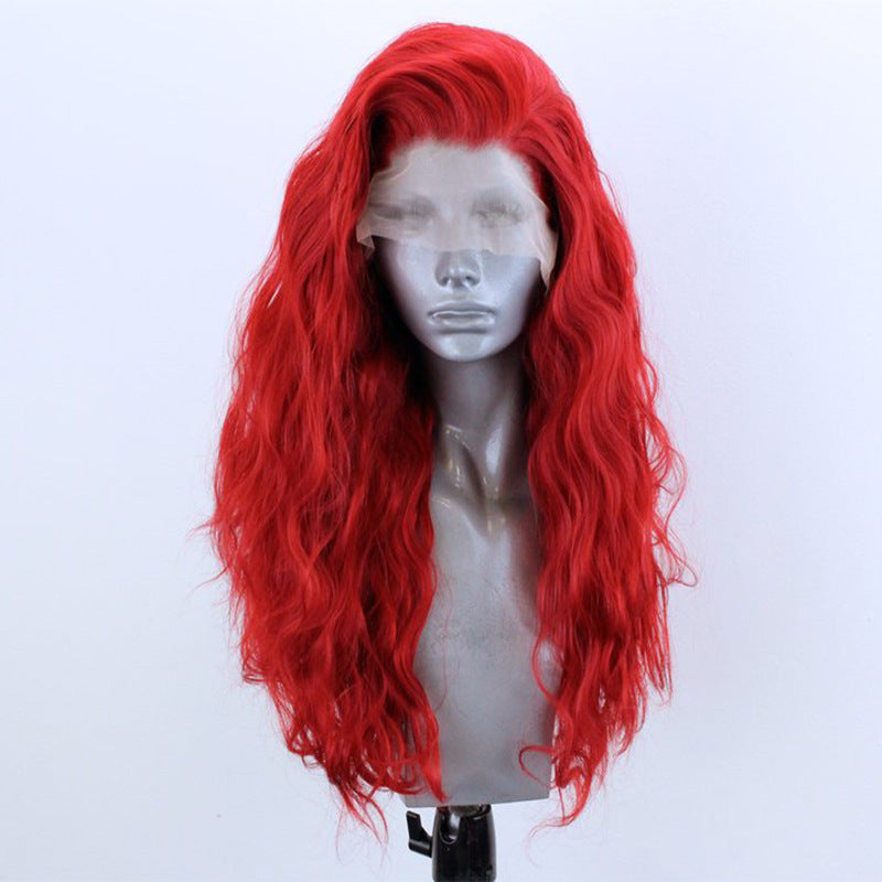 Rouge cheveux bouclés demi-main crocheté la dentelle avant Perruque synthétique