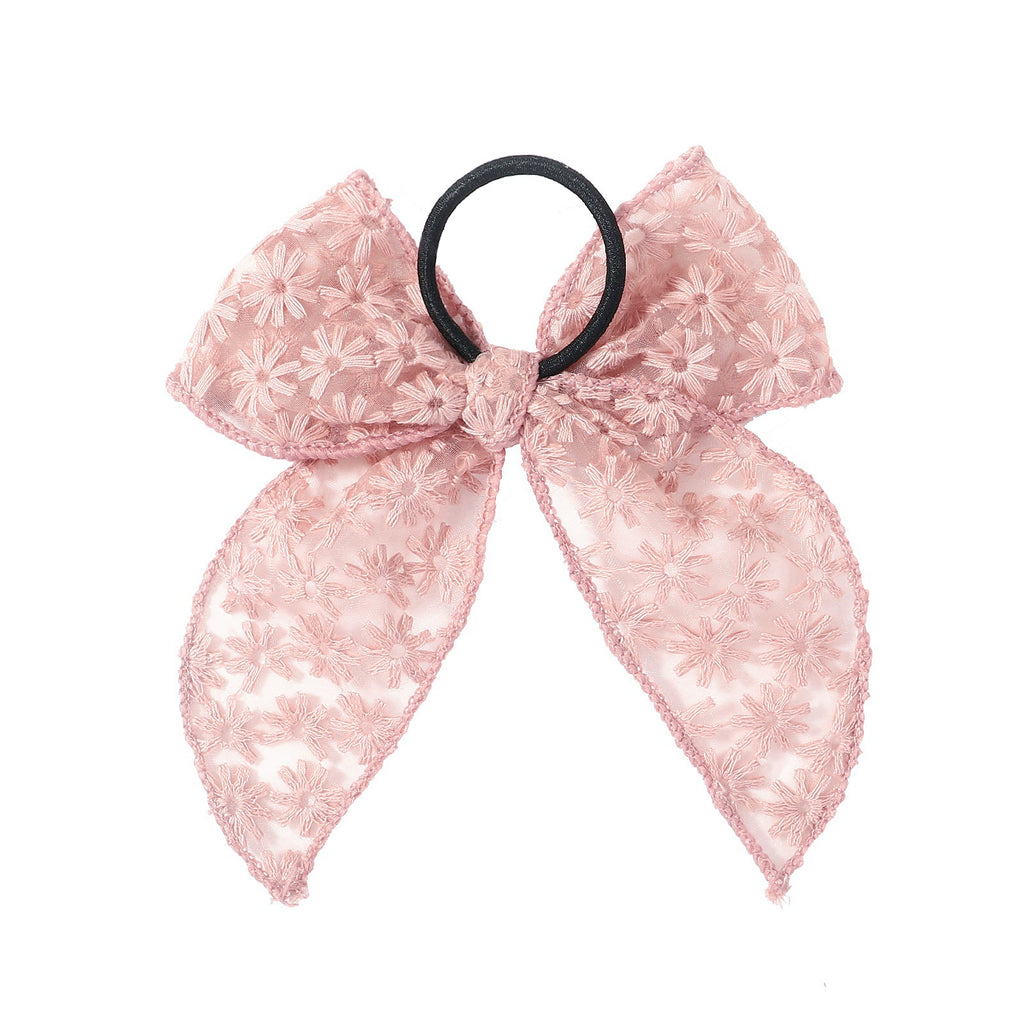 Brodé imprimé Bowknot bague de cheveux en caoutchouc de dentelle simple bande de cheveux Rope Floral Dovetail Ac