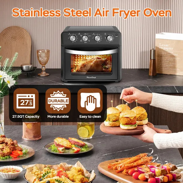 27.5QT Grille-pain à friteuse d'air 6-en-1 Four décroché-porte Convection de comptoir à 6 tranches pour